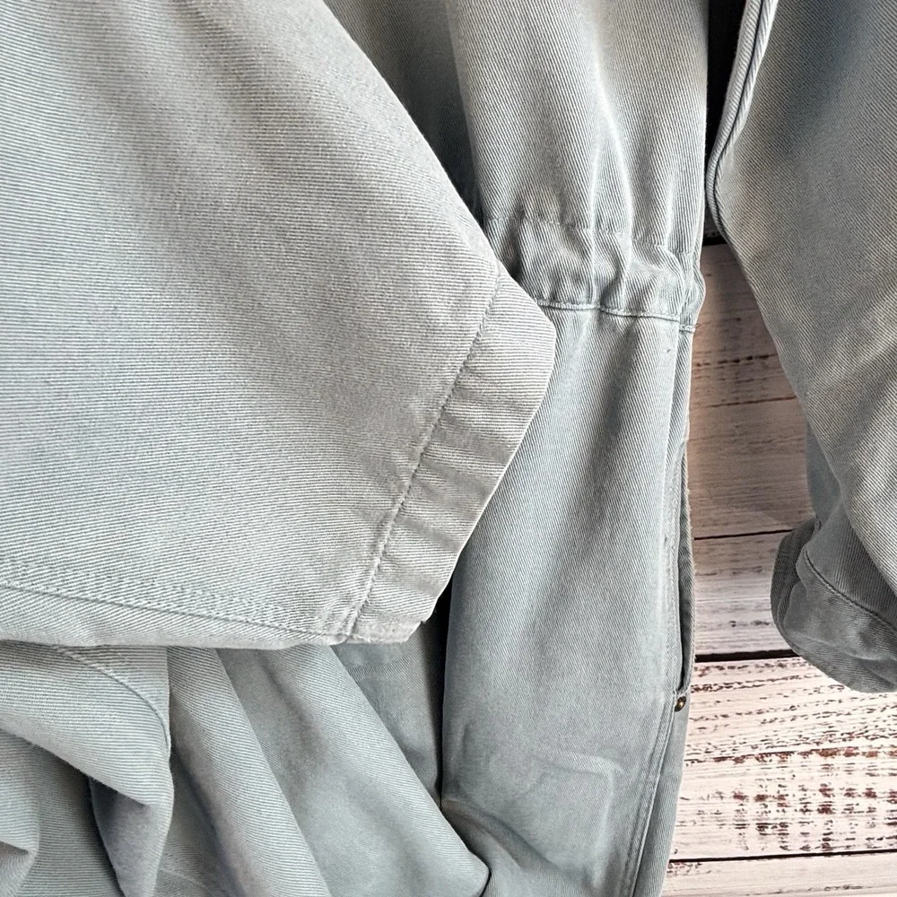 Vintage 90s Chambray Utility Jumpsuit L Cinched Waist Workwear Minimalist Button